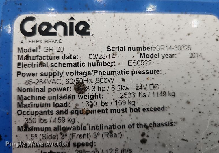 image for item MH9480 2014 Genie GR-20  vertical lift