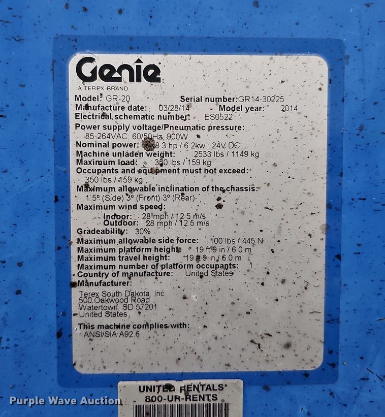 image for item MH9480 2014 Genie GR-20  vertical lift