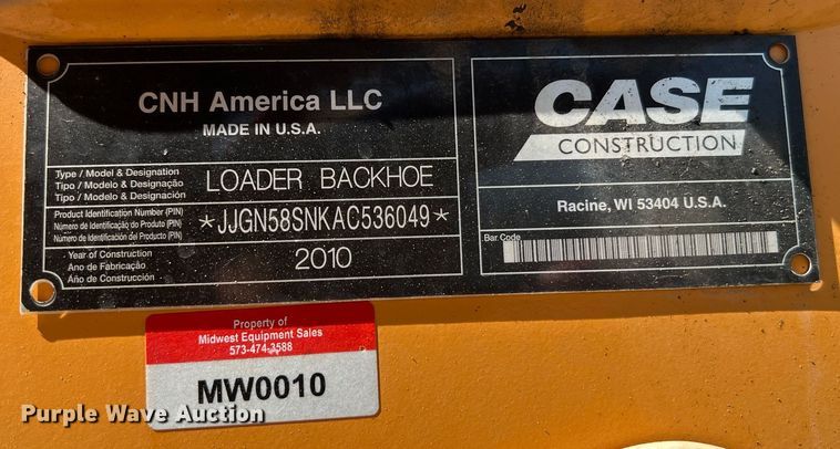 image for item NA9243 2010 Case 580 Super N  backhoe