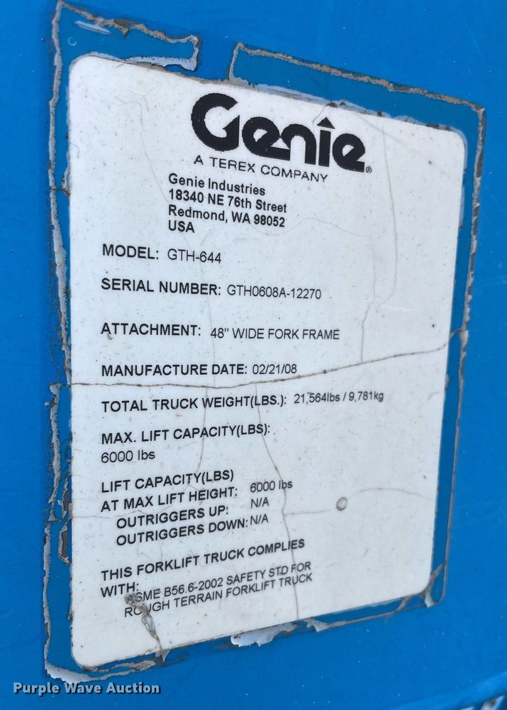 image for item NA9557 2008 Genie GTH-644  telehandler