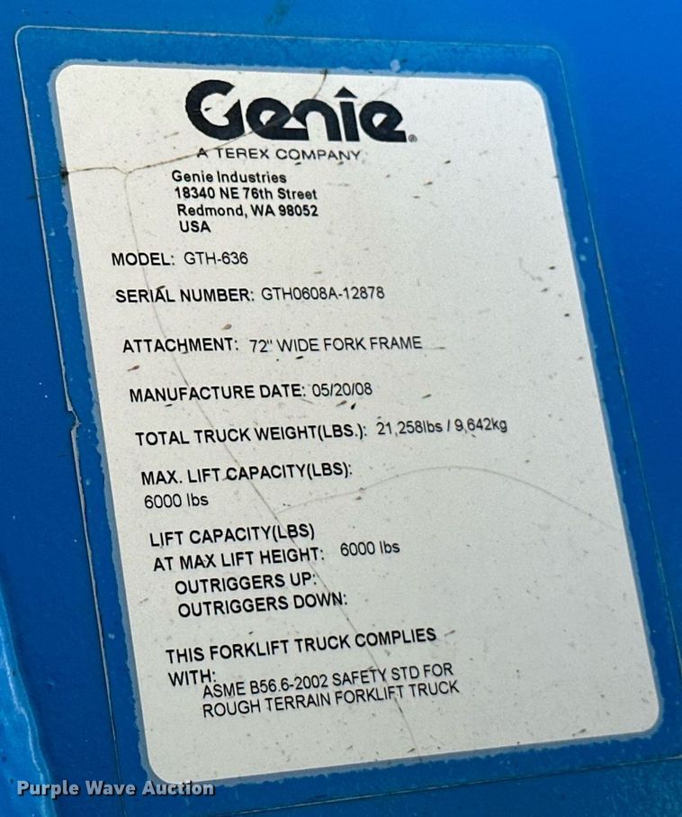 image for item NA9558 2008 Genie GTH-636  telehandler