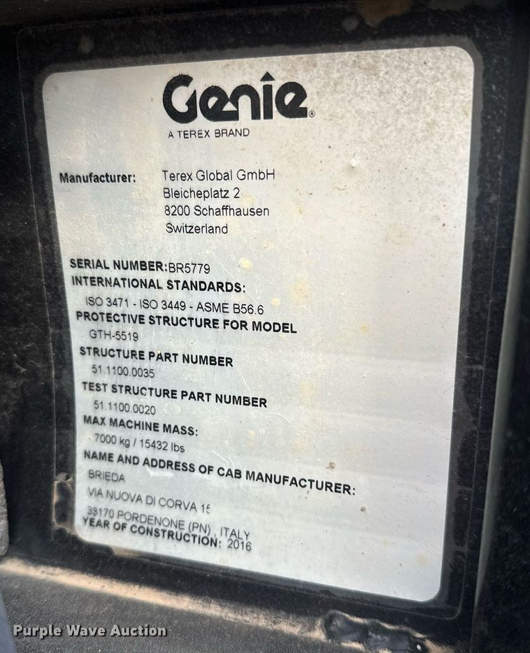 image for item NA9559 2016 Genie GTH-5519  telehandler