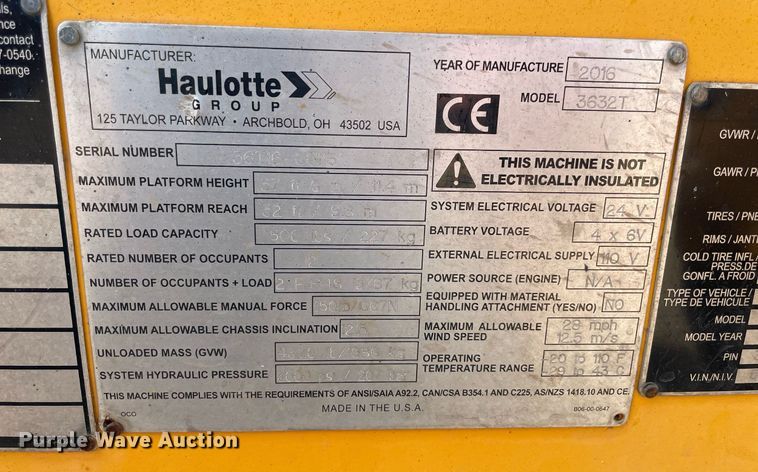 image for item NA9574 2016 Haulotte 3632T  boom lift