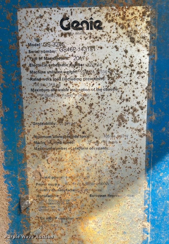 image for item NA9576 2017 Genie GS-3246  scissor lift