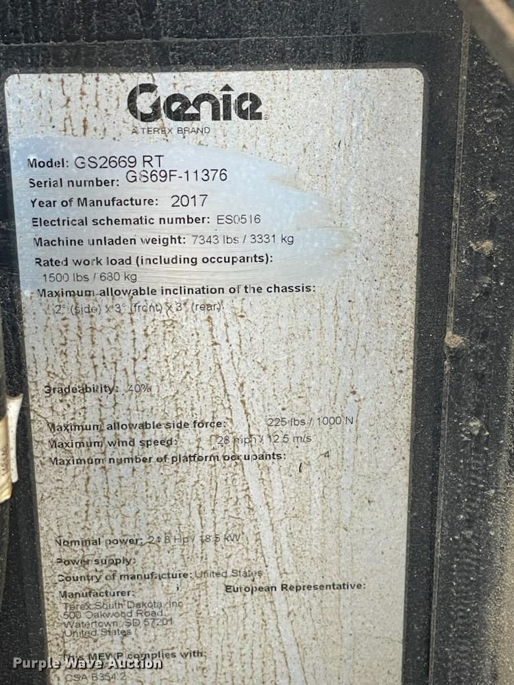image for item NA9578 2017 Genie GS-2669RT  scissor lift
