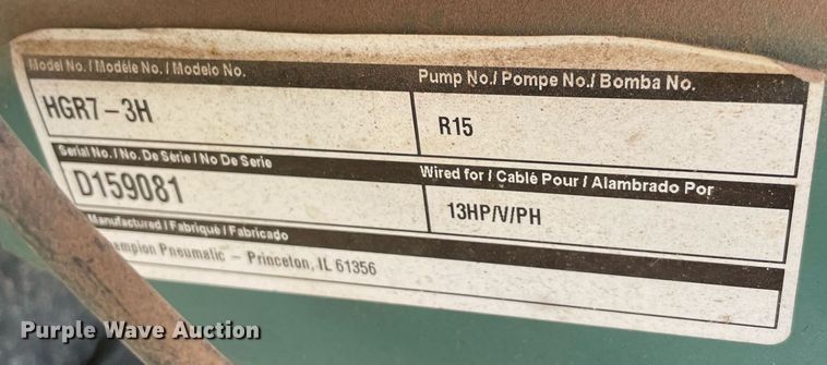 image for item NA9635 2016 Champion R Series  air compressor