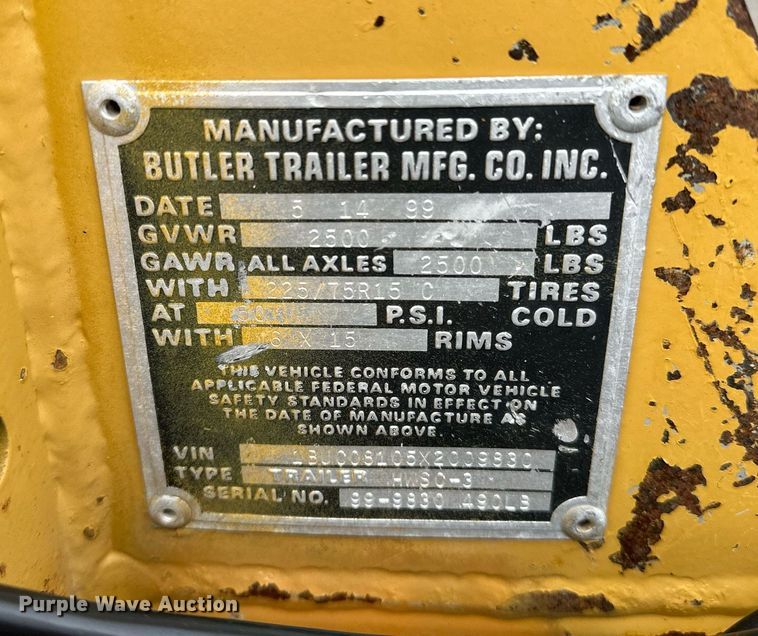 image for item NQ9413 1999 Butler HWS-3  reel trailer