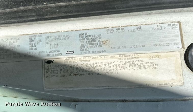 image for item NQ9417 2001 Sterling M7500  crane truck