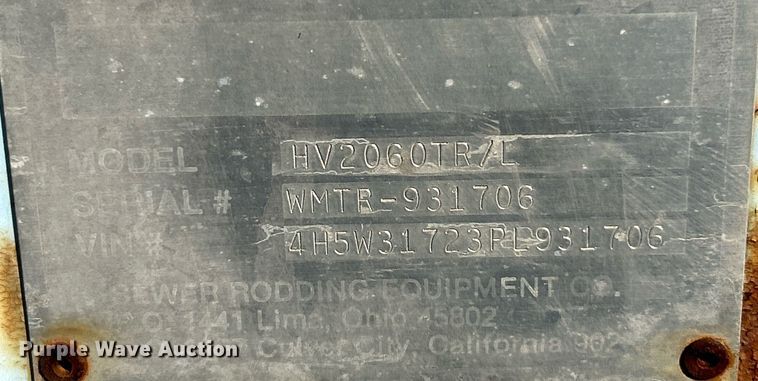 image for item NQ9935 1993 Sreco Flexible HV2060TR/L  sewer jetter trailer