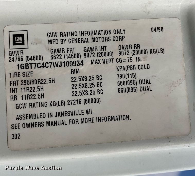 image for item NX9871 1998 Chevrolet T8500  paint striper truck