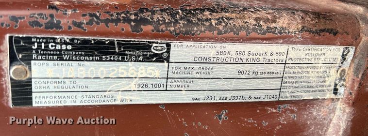 image for item OA9003 1993 Case 580 Super K  backhoe