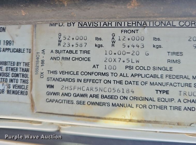 image for item OG9476 1992 International 9400  fluid mix truck