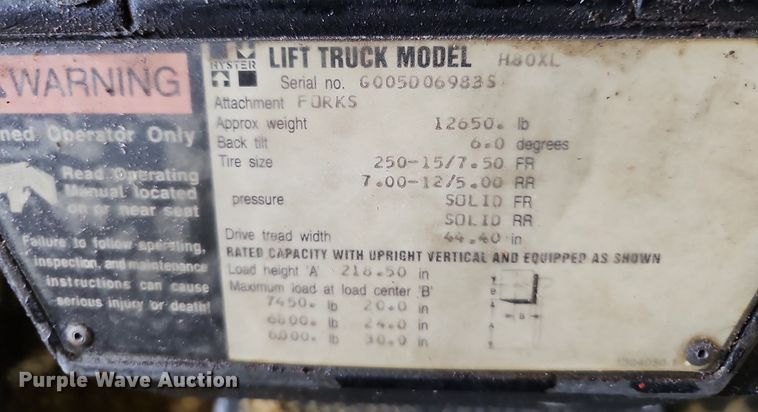 image for item OG9499 Hyster H80XL2  forklift