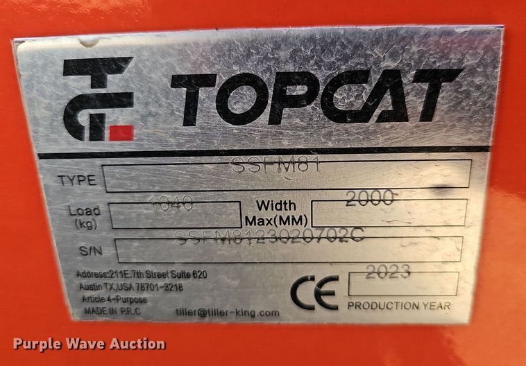 image for item OG9544 2023 TopCat SSFM81  skid steer mulcher