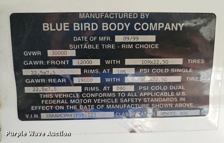 image for item DP2444 2000 Blue Bird TC2000  school bus