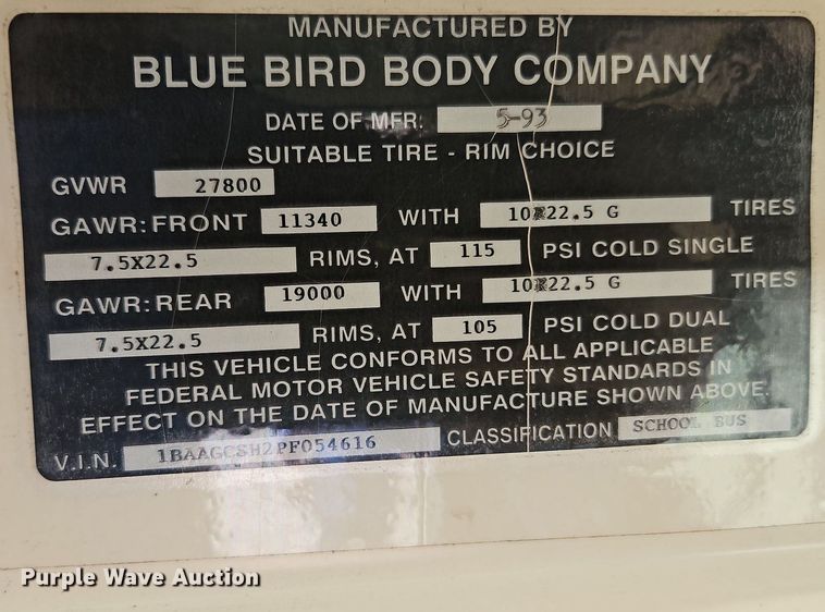 image for item DP2445 1993 Blue Bird TC2000  school bus