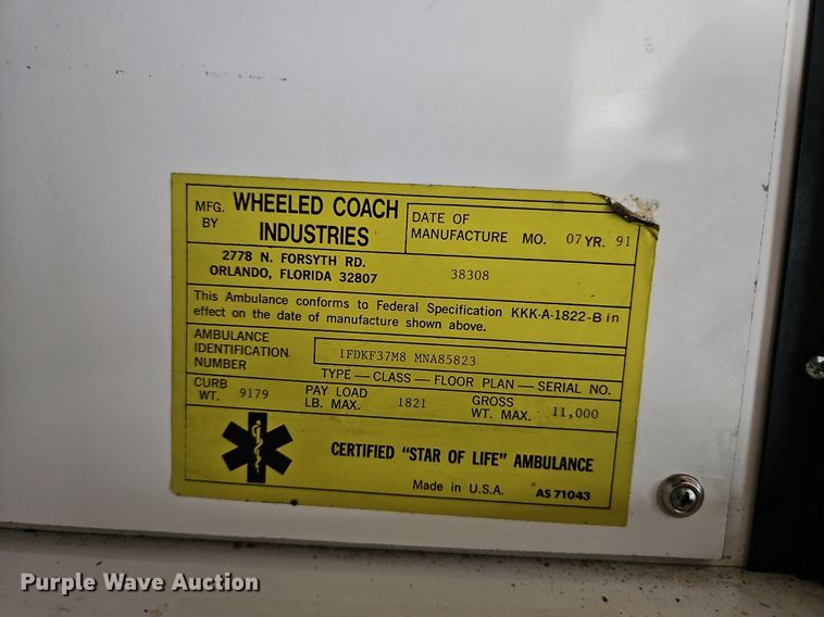 image for item DP2448 1991 Ford F350 XL  ambulance