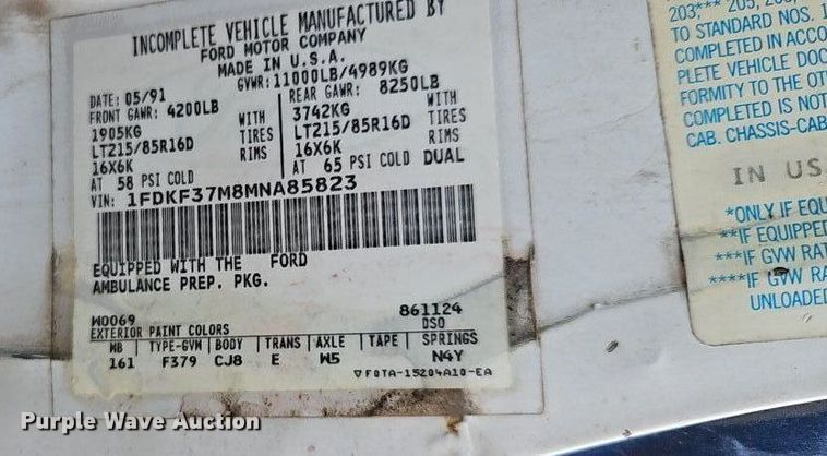 image for item DP2448 1991 Ford F350 XL  ambulance