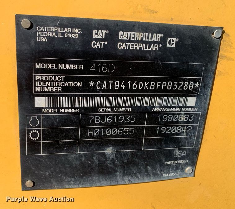 image for item DP8676 2002 Caterpillar 416D  backhoe