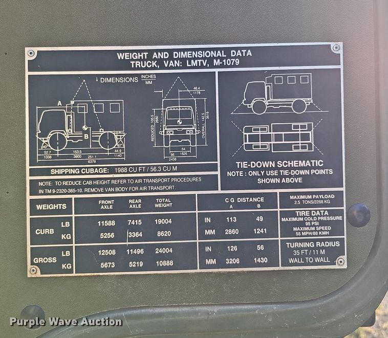 image for item DQ0334 1999 Stewart & Stevenson M 1079  truck cab and chassis