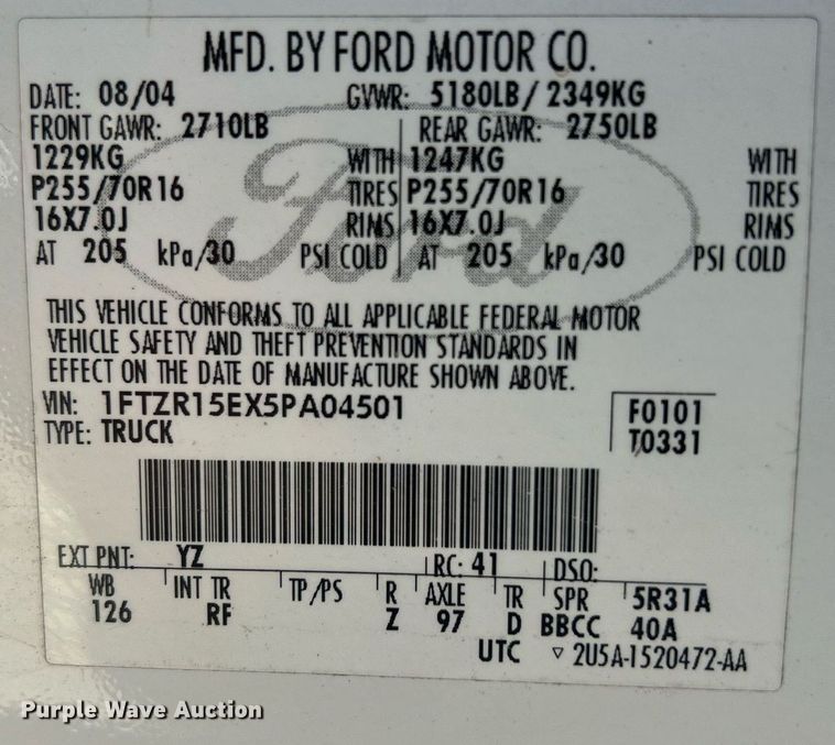 image for item DQ0979 2005 Ford Ranger XLT  SuperCab pickup truck