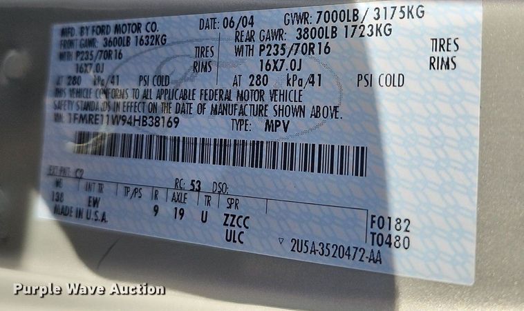 image for item DS5638 2004 Ford E150  van