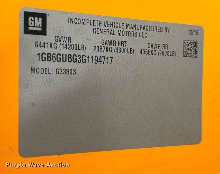 image for item DW2883 2016 Chevrolet Express 4500  school bus