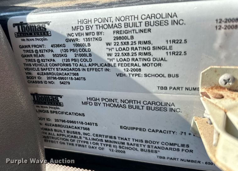 image for item DW2886 2010 Thomas B2  school bus