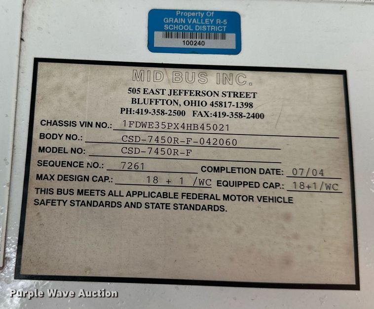 image for item DW2887 2004 Mid Bus, Inc. E350 Super Duty  school bus