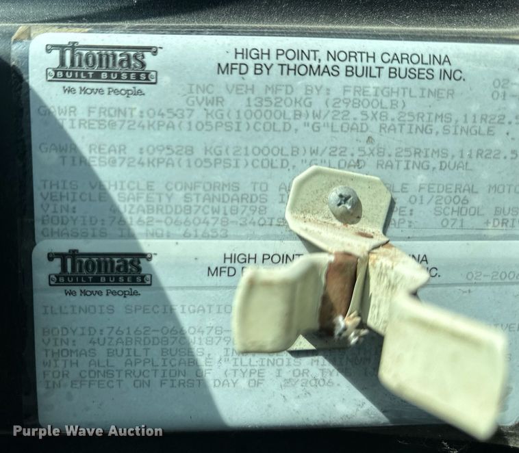 image for item DW2888 2007 Thomas B2  school bus