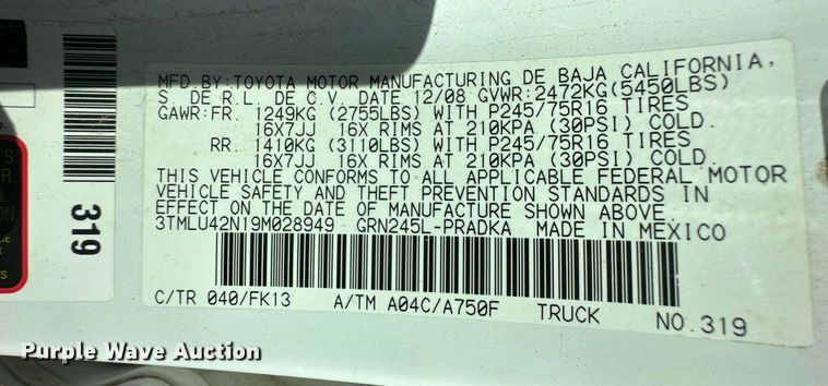 image for item IU9035 2009 Toyota Tacoma  Double Cab pickup truck