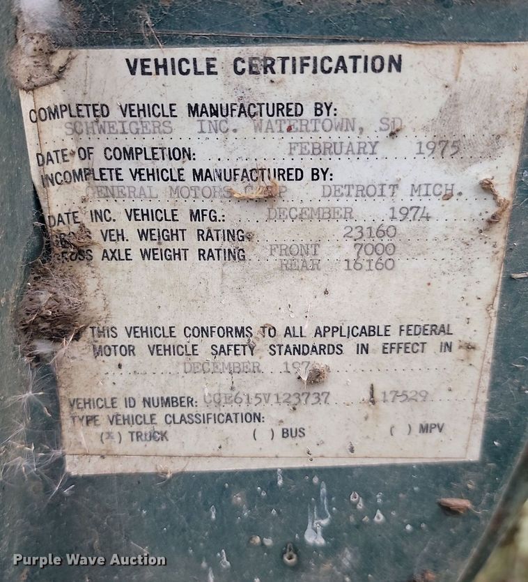 image for item JG9696 1975  Chevrolet CE619  dump flatbed truck