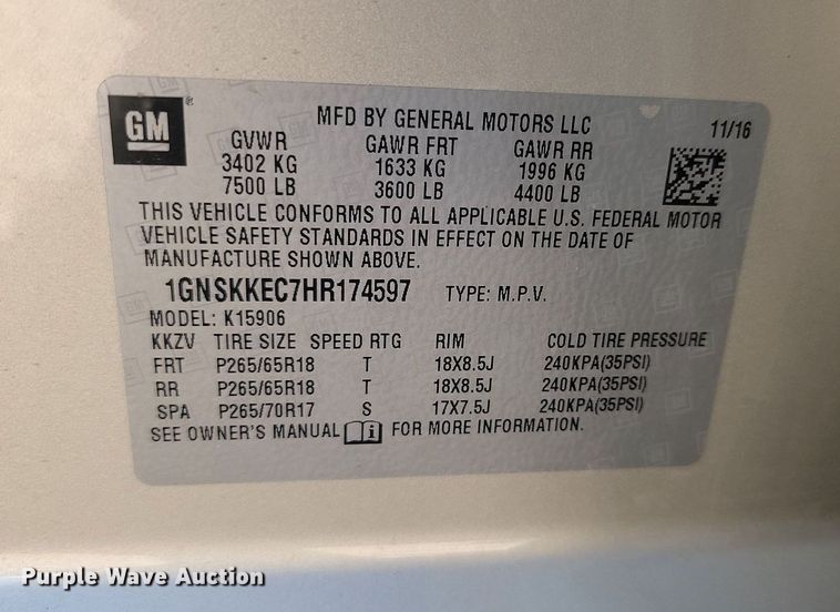 image for item JG9749 2017 Chevrolet Suburban  SUV
