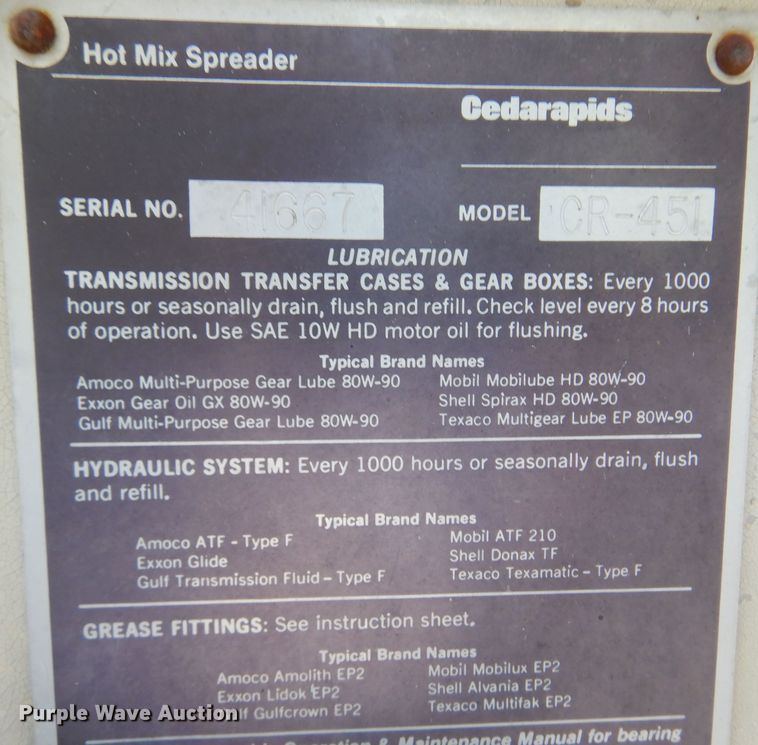 image for item KD9184 1989 Cedarapids CR451  paver