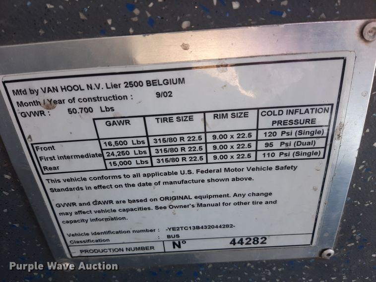 image for item KD9224 2003 Van Hool T2145  coach bus