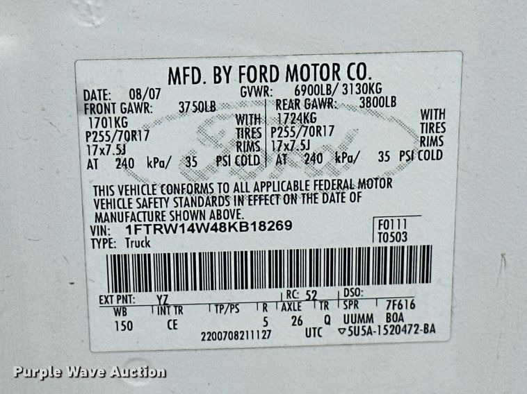 image for item KT9285 2008 Ford F150  SuperCrew pickup truck