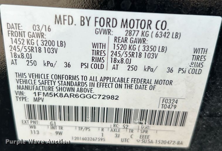 image for item LF9450 2016 Ford Explorer Police Interceptor  SUV