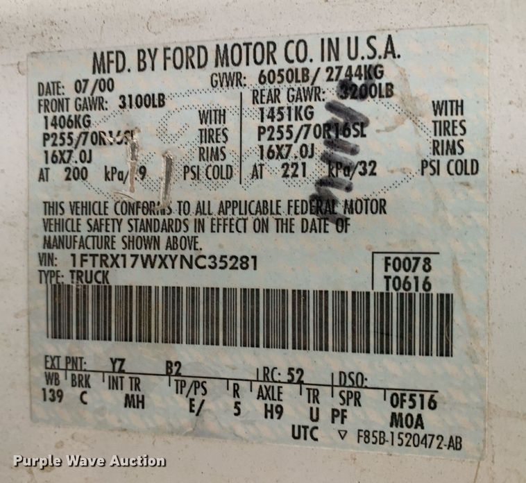 image for item LH9672 2000 Ford F150  SuperCab pickup truck