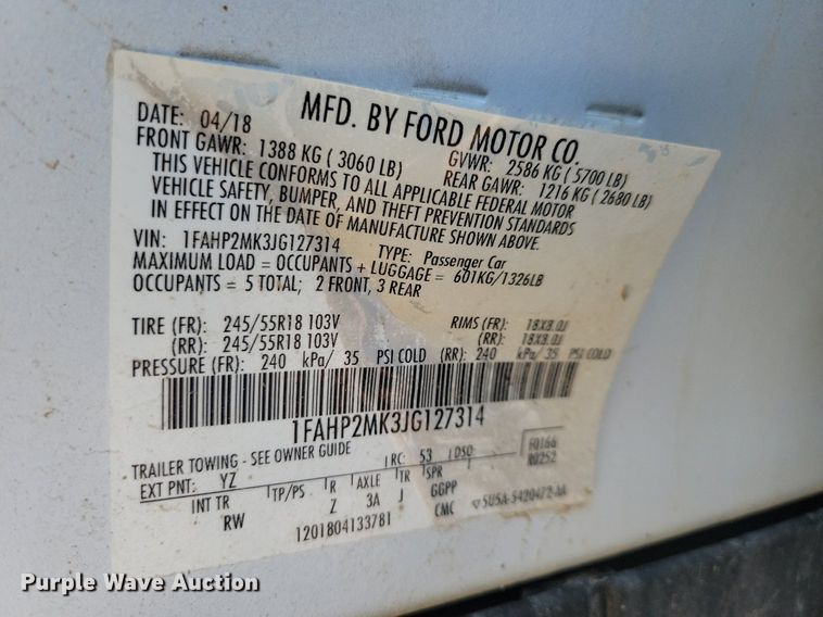 image for item LO9846 2018 Ford Taurus Police Interceptor