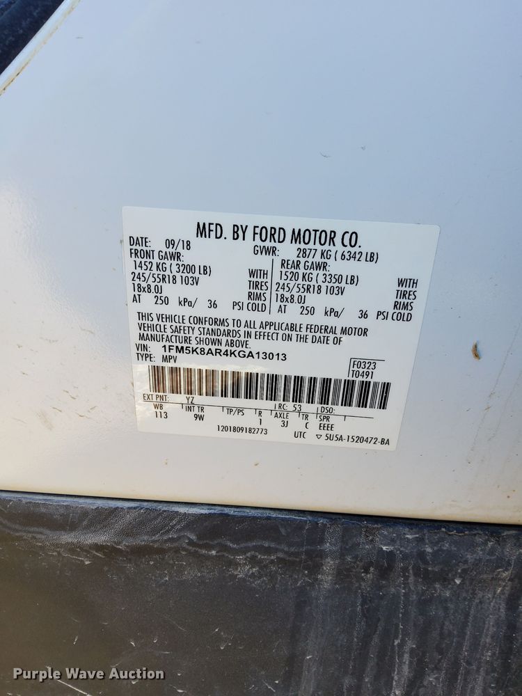 image for item LO9848 2019 Ford Explorer Police Interceptor  SUV