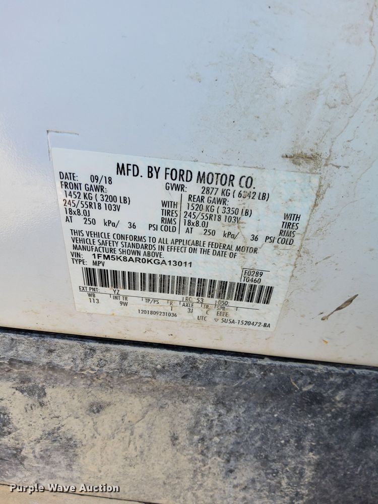 image for item LO9850 2019 Ford Explorer Police Interceptor  SUV