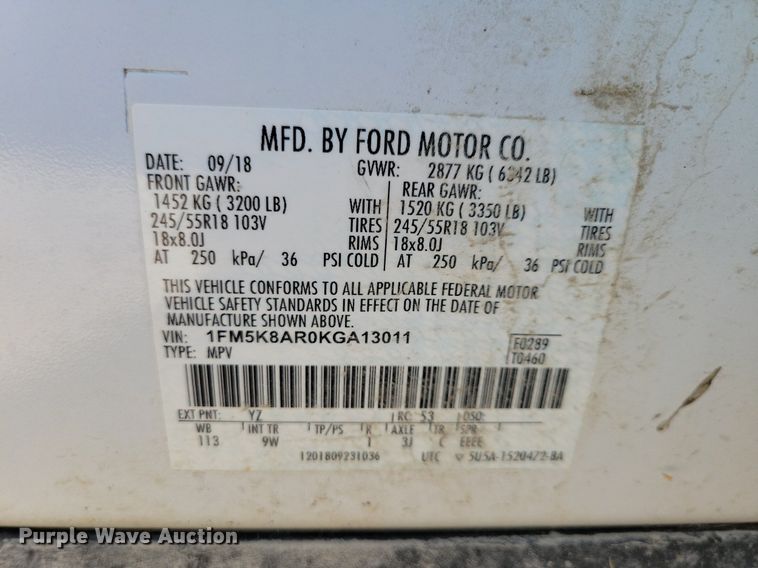 image for item LO9850 2019 Ford Explorer Police Interceptor  SUV