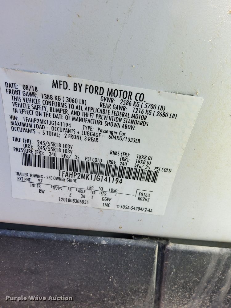 image for item LO9851 2018 Ford Taurus Police Interceptor