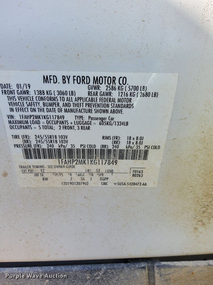 image for item LO9852 2019 Ford Taurus Police Interceptor