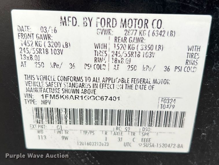 image for item LU9805 2016 Ford Explorer Police Interceptor  SUV