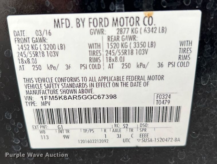 image for item LU9810 2016 Ford Explorer Police Interceptor  SUV