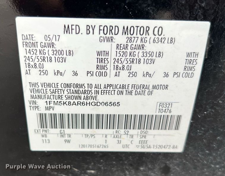 image for item LU9811 2017 Ford Explorer Police Interceptor  SUV