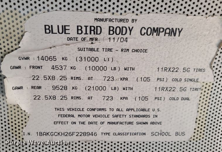 image for item MQ9550 2006 Blue Bird  school bus