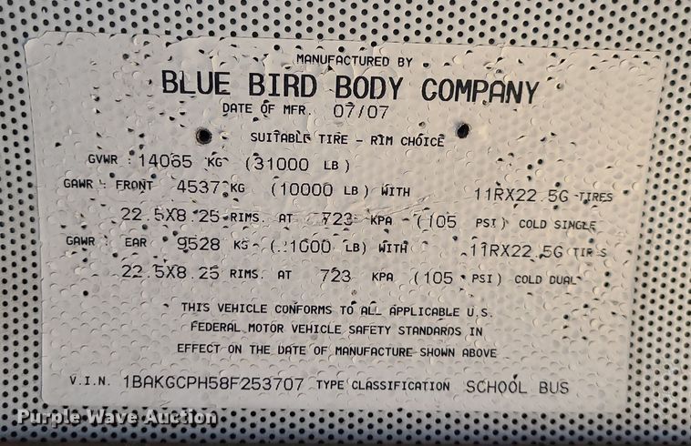 image for item MQ9551 2008 Blue Bird  school bus