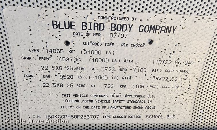 image for item MQ9551 2008 Blue Bird  school bus